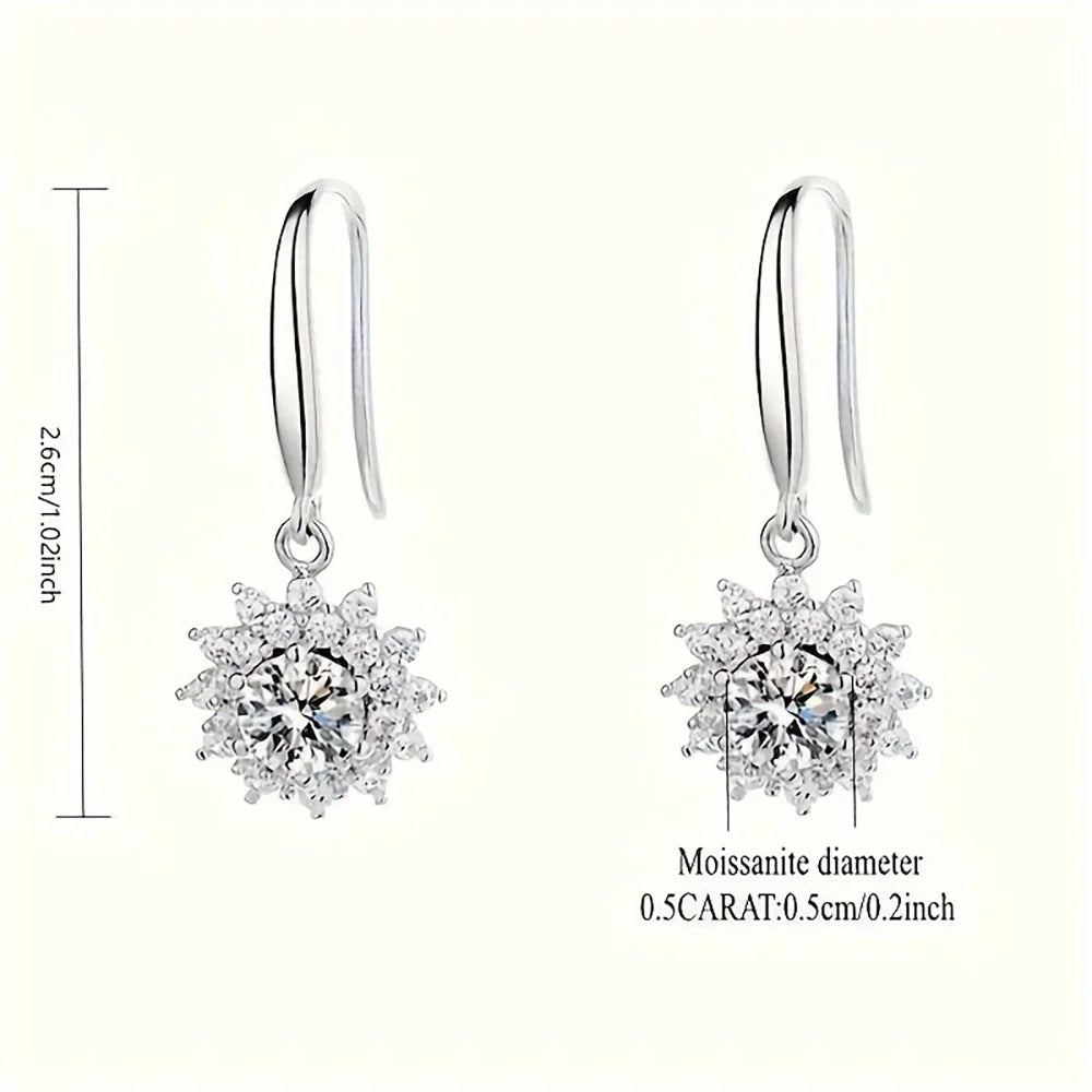 925 Sterling Silver 0.5 carat * 2 Moissanite Sunflower Earrings Sunny Fashion Elegant Female Mother's Day Gift for Mom USA Stock