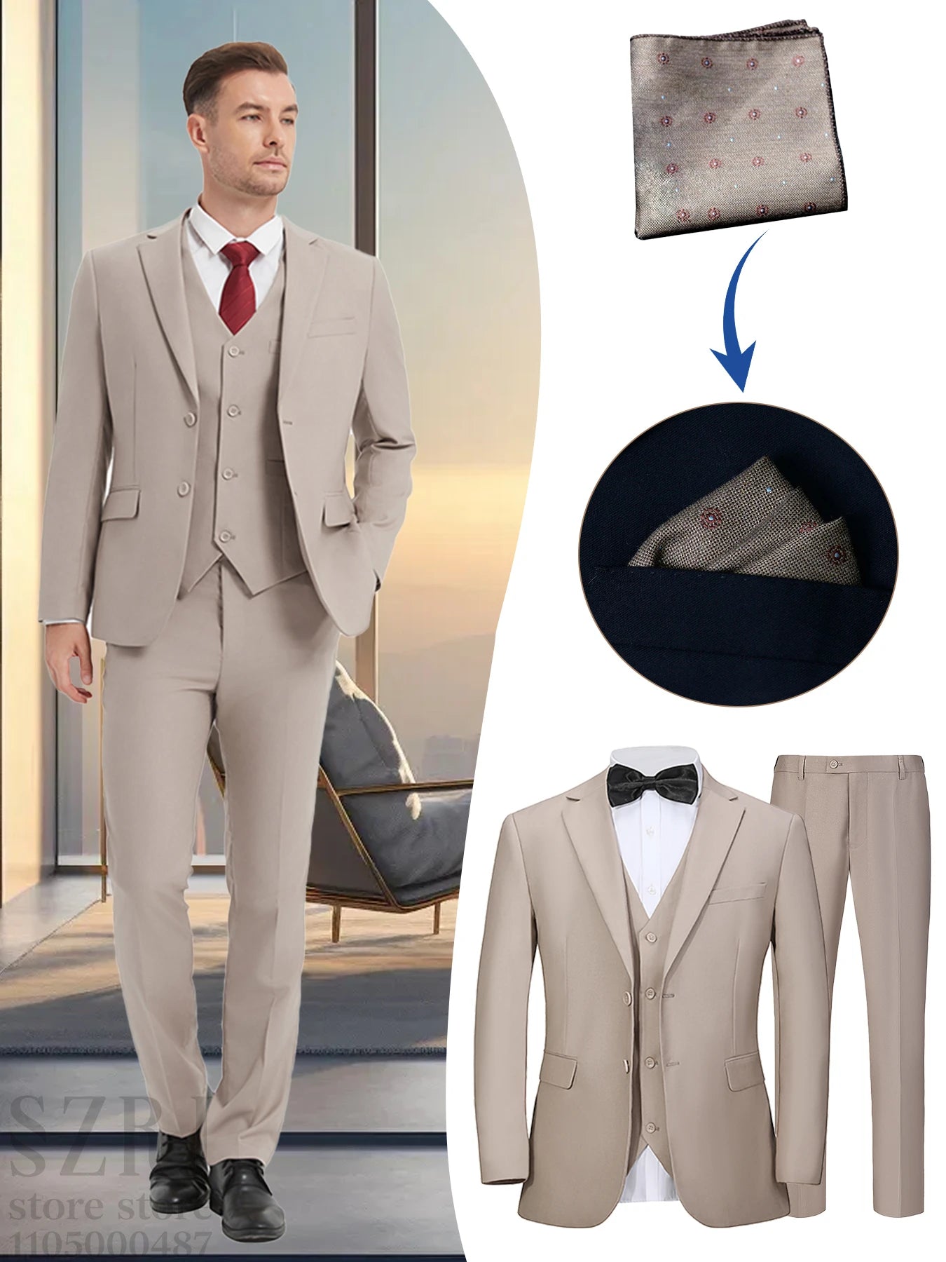 4pcs Classic Business Suit: Blazer, Vest, Pants, Pocket Square - Quality, Comfort, Stylish Lapel | Weddings/Parties/Business