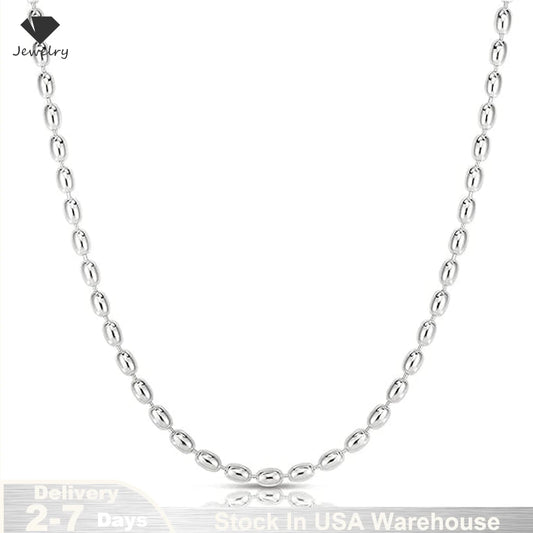 925 Sterling Silver Stacked Rice Grain Olive Beads Chain Necklace for Women Exquisite Simple Collarbone Chain Jewelry Gift USA