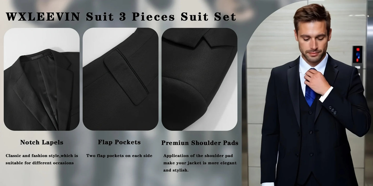 4PCS Men's Formal Tuxedo Set: Vest + Pants + Socks | Classic Solid Suit for Business/Party/Interview