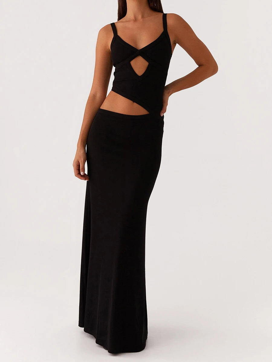 Elegant Lace Sleeveless V-neck Maxi Dress with Open Back for Evening Cocktail Party and Summer Events