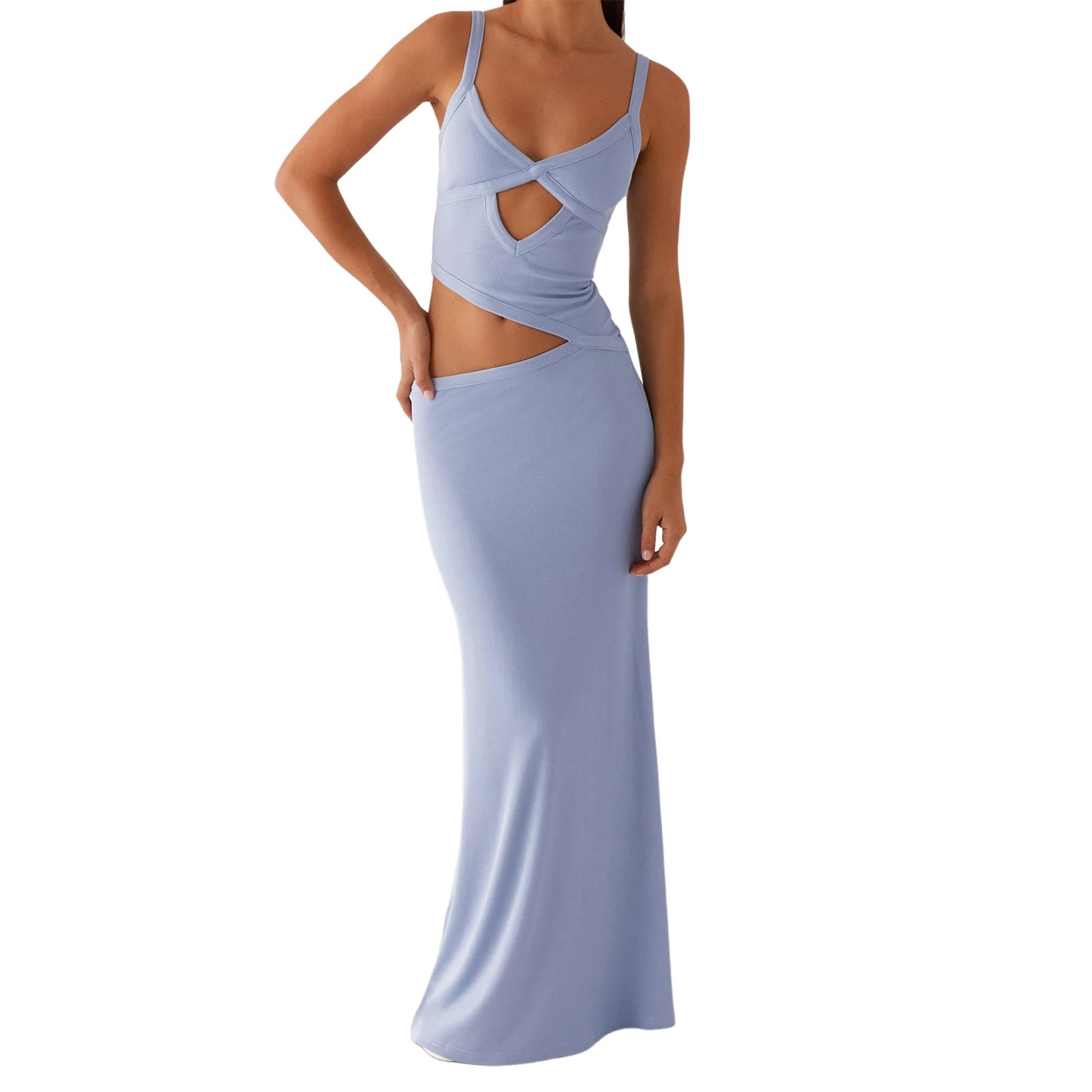 Elegant Lace Sleeveless V-neck Maxi Dress with Open Back for Evening Cocktail Party and Summer Events