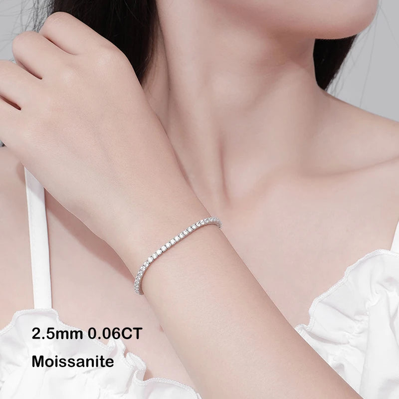 EWYA S925 Sterling Silver Certified Moissanite Bracelet 0.1ct 3mm D VVS1 Lab Diamond Women Sparkling Wedding Party Fine Jewelry