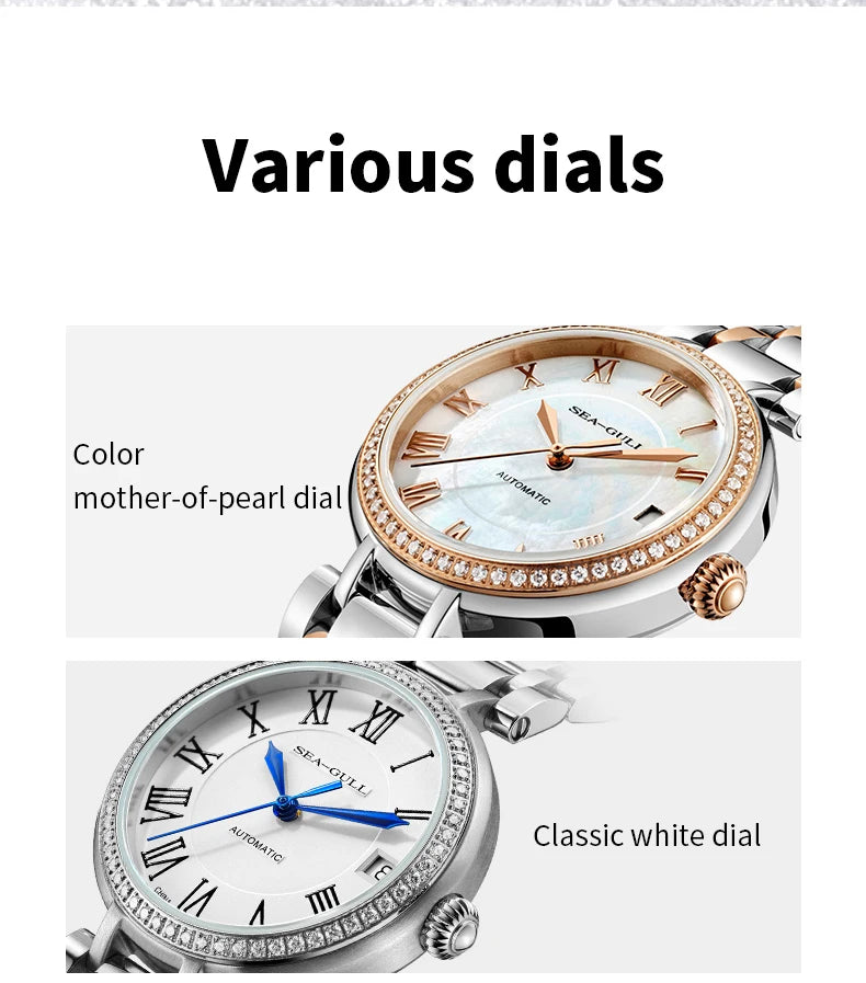 Seagull Reloj Fashion White Diamond Ladies Watch Top Brand Luxury Wrist Watch Simple Women Dress Watch Relogios Feminino 417L