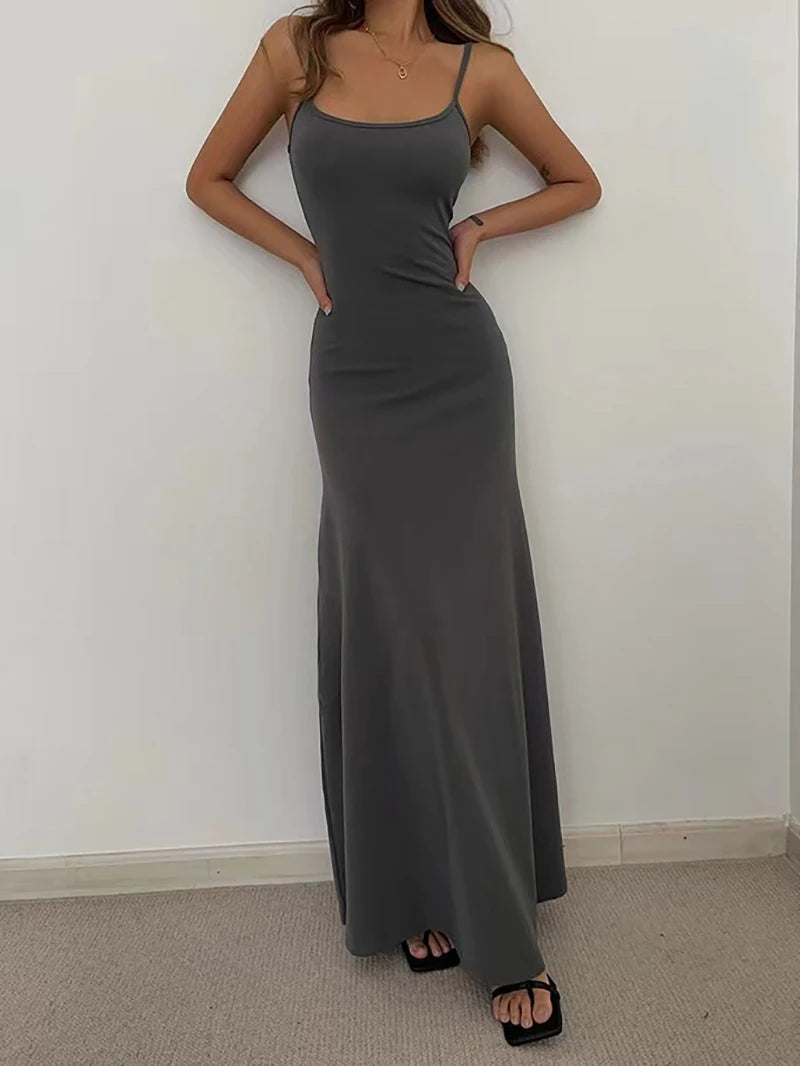 Woman Spring Summer Bodycon Dress Female Sexy Sleeveless Spaghetti Strap Sheath Dress Elegant Backless Evening Dress Long Skirt