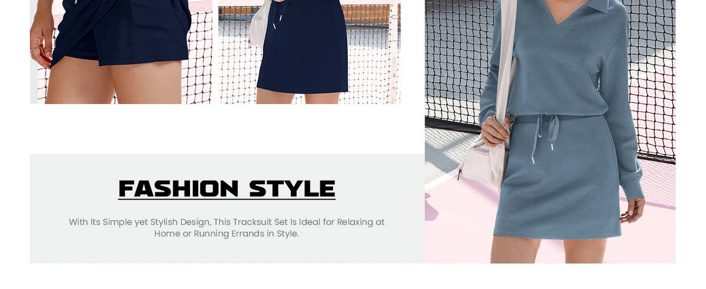 Two Piece Sets for Women 2024 Casual Tracksuit Sweatshirt Skorts Matching Set Lounge Tennis Jogger Sweat Suit