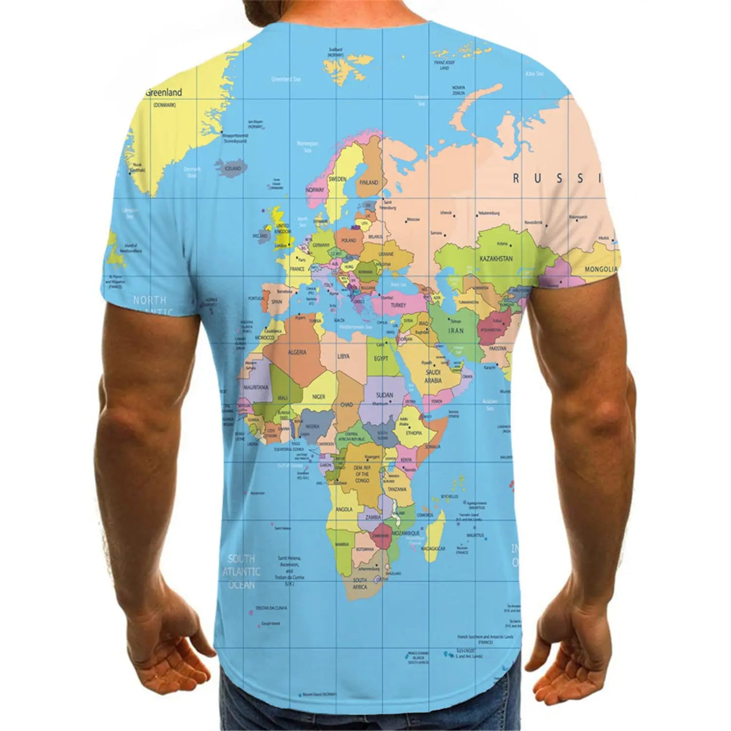 KYKU Men World Map Shirt Globe Costume Earth Print Geography for Adult