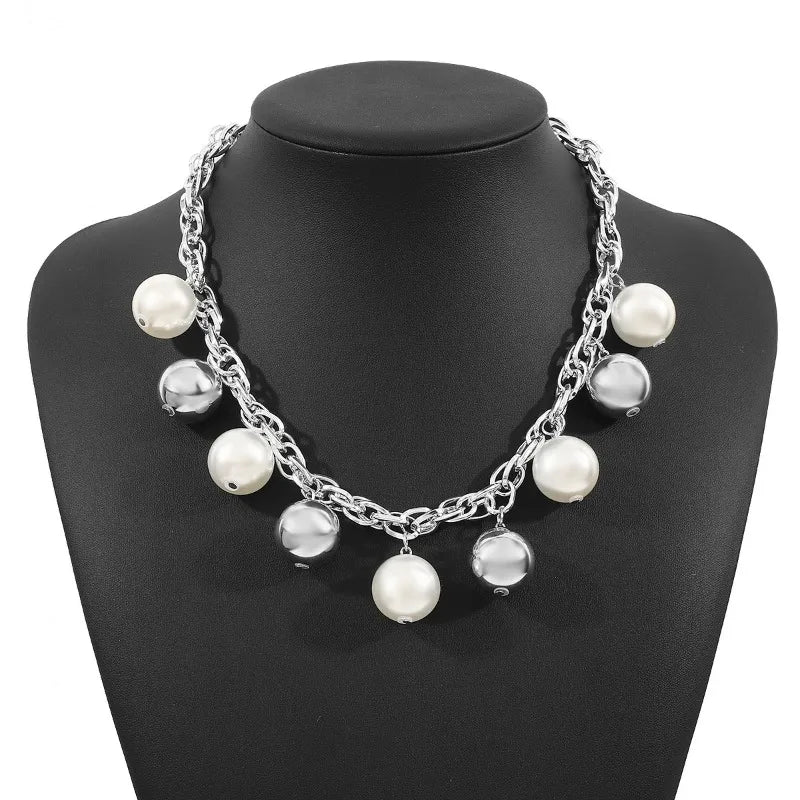 Cross-border Coarse Chain Pearl Pendant Necklace Personality Fashion Temperament Light Luxury Premium Cuban Clavicle Chain