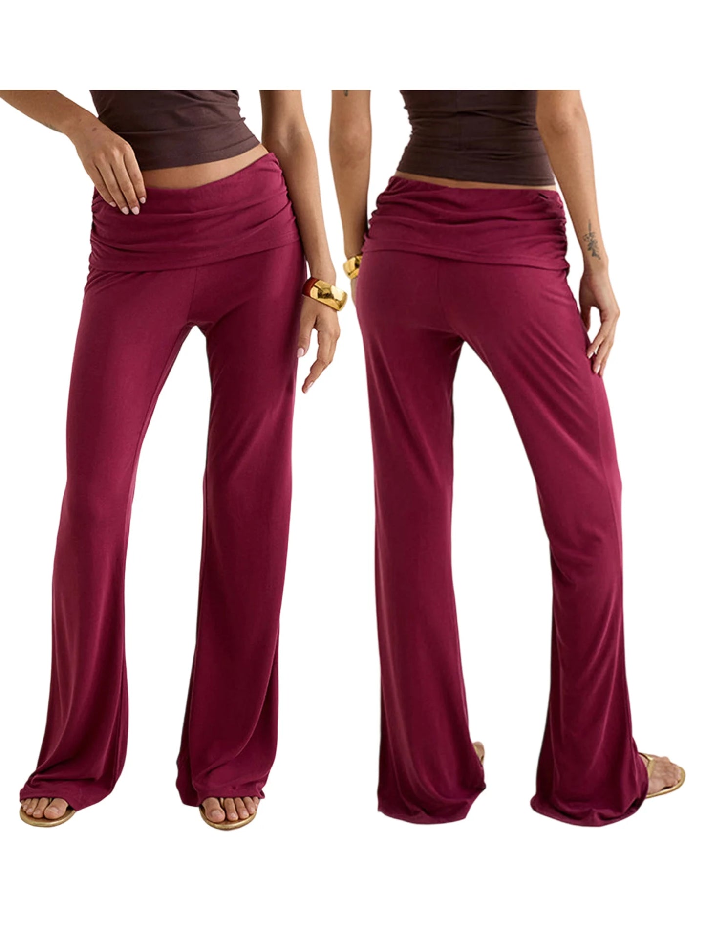 Women s High Waisted Wide Leg Pants Elegant Flare Trousers for Formal Events and Office Wear