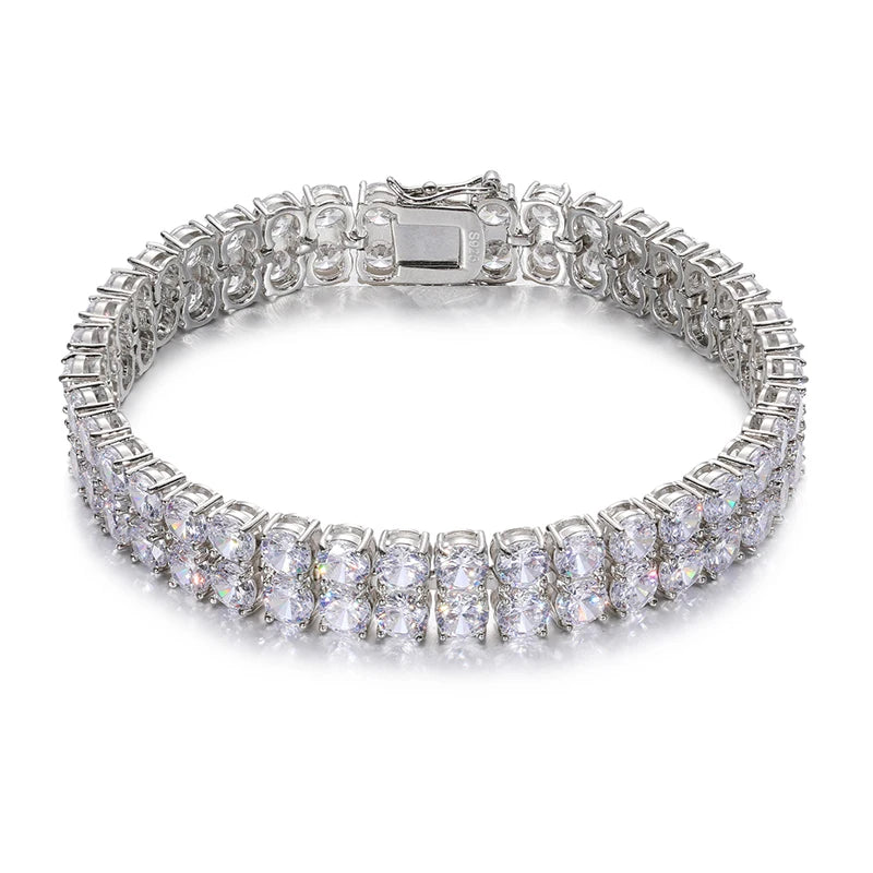 TUHE Double Row D VVS1 Moissanite Tennis Bracelet 3MM For Man Unisex Hip Hop Jewelry Woman Brass Bracelet Fashion Party Gifts