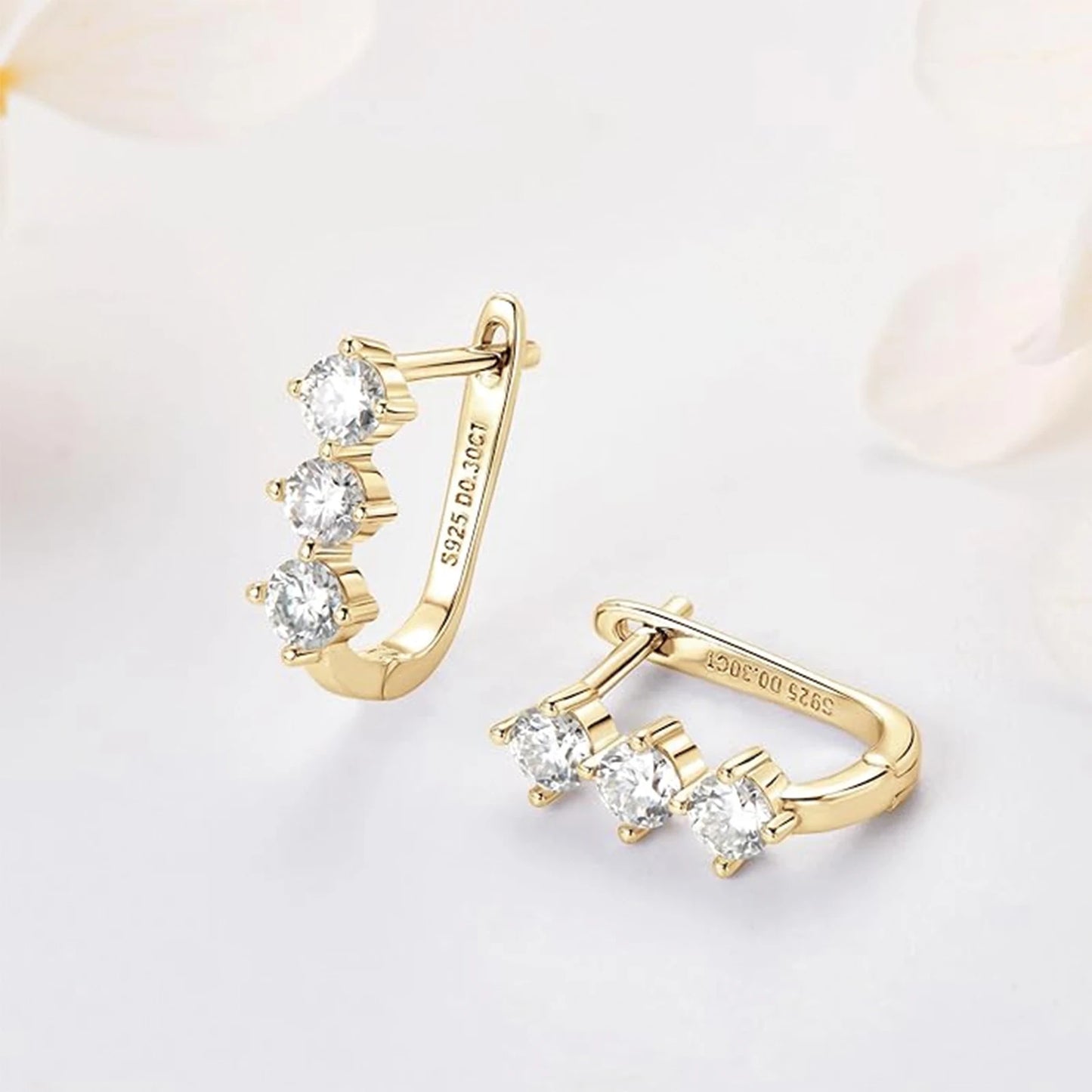 925 Silver, Triple Diamond Moissanite Earrings, Women's Earrings with 3mm Moissanite*3, Designed for both men and women, Sparkli