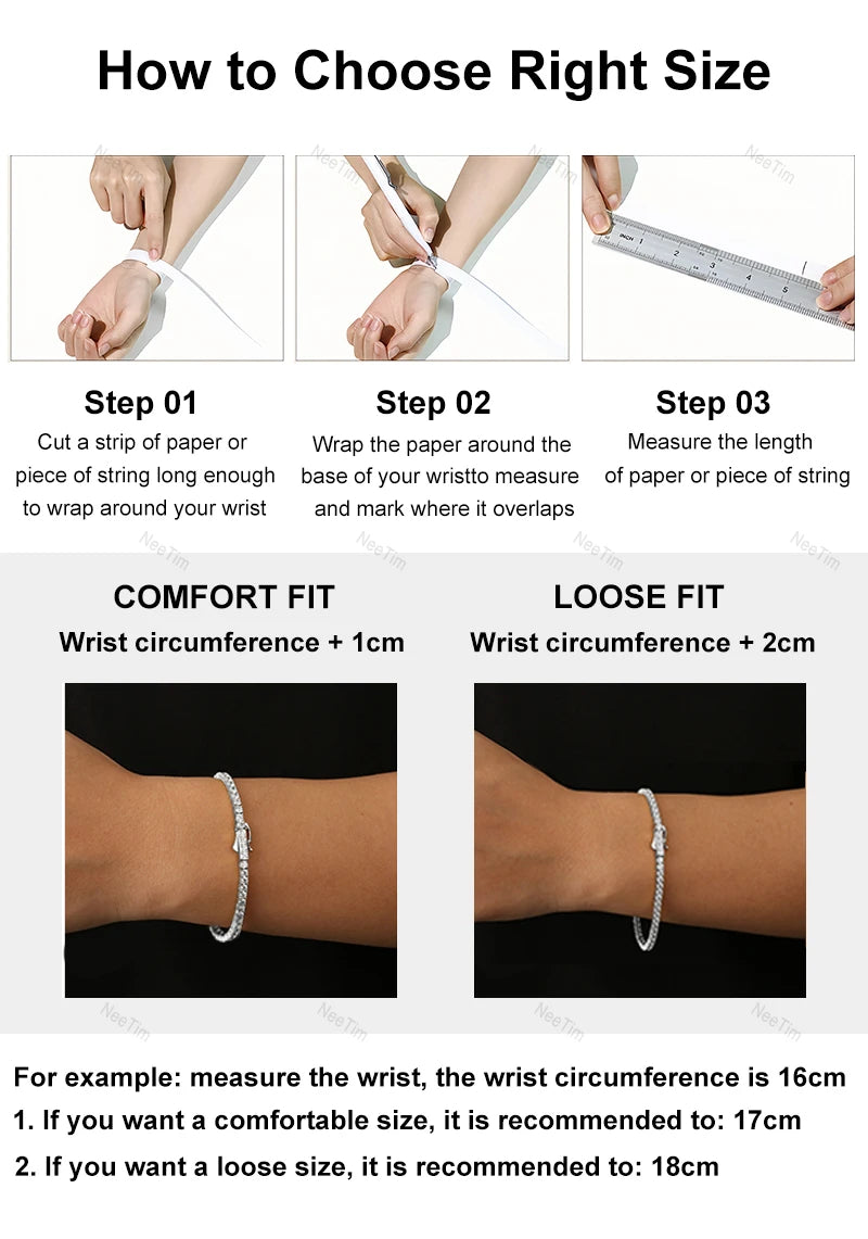 NeeTim 3mm 4mm Moissanite Tennis Bracelets 925 Sterling Silver Sparkling with Gold Plated Bracelet Fine Jewelry for Women Men