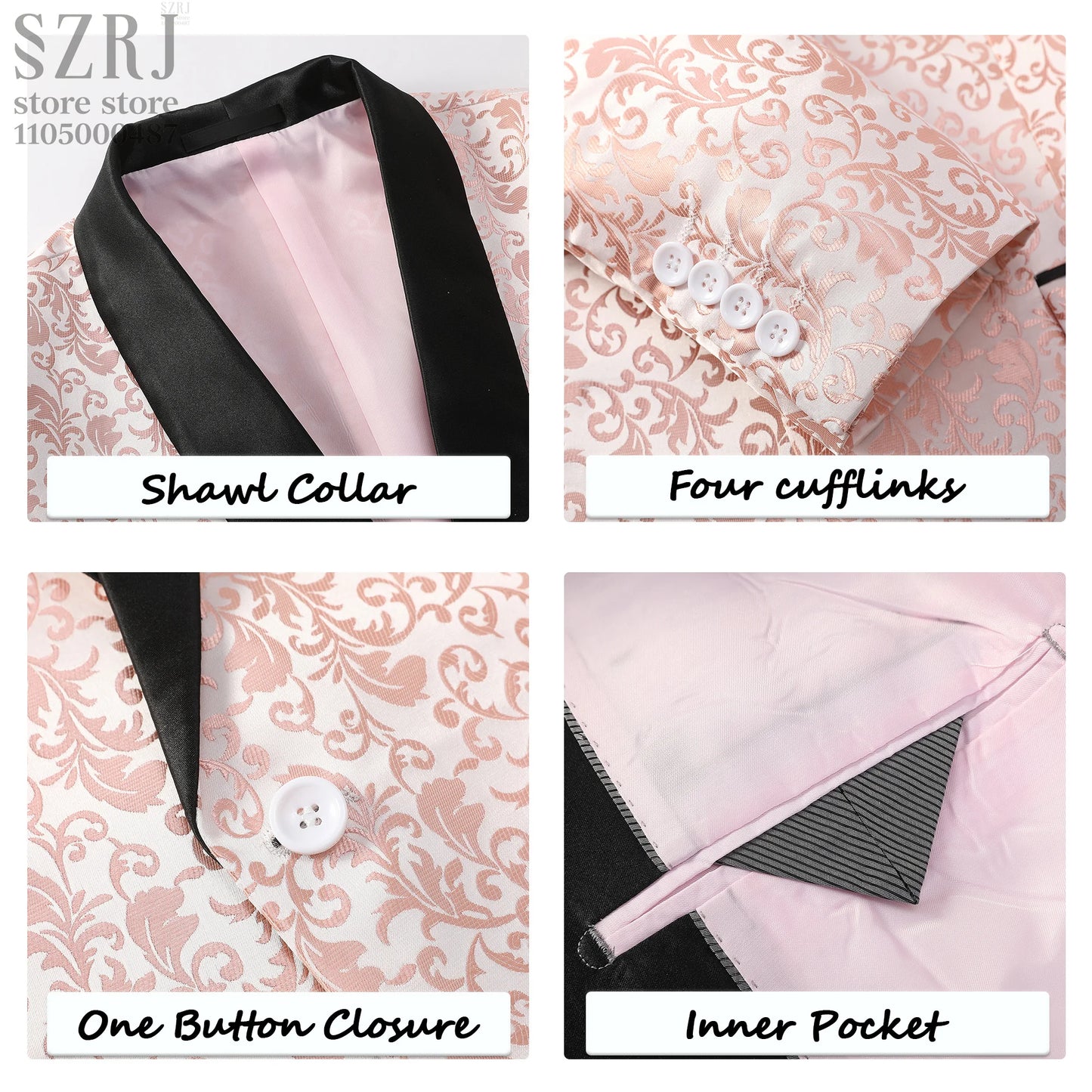 Men's Floral Print Suit Set - Long Sleeve Shirt + Trousers, Single Button Shawl Collar,  Perfect for Party/Wedding/Gathering