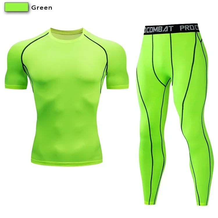 2pcs Men Compression Sportswear Suit Elastic Training Sports Yoga Sets Workout Jogging Fitness Clothing Tracksuit Pants Sporting