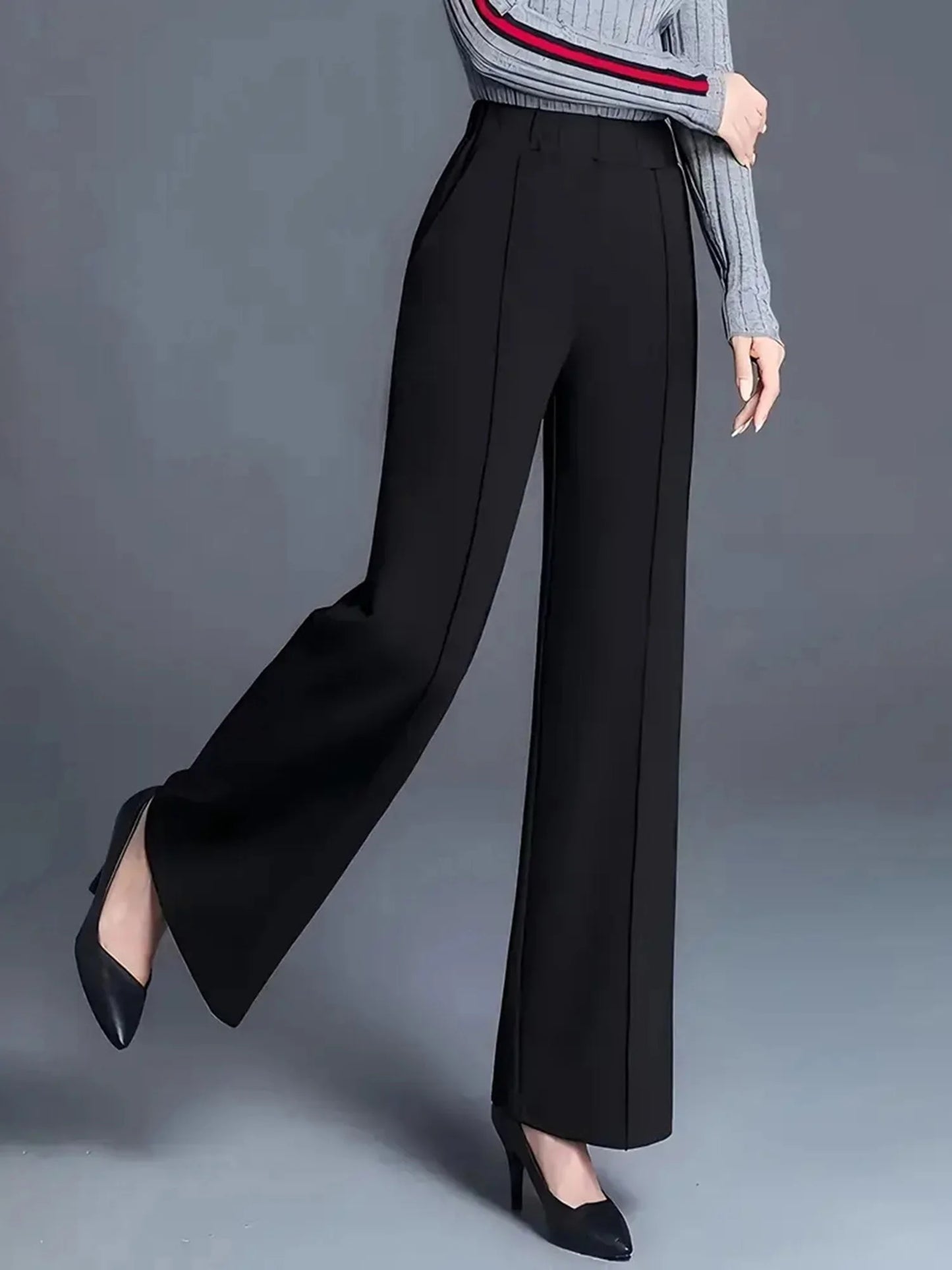 Women s High Waist Straight Leg Pants with Pockets for Business Casual Office Wear - Elastic Waist Dress Trousers