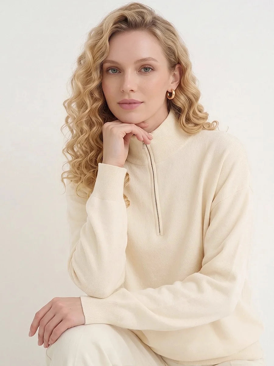Red Zip Up Sweater Women Brown Oversized Winter Autumn Pullovers Half Zip Thick White Turtleneck Sweater With Zipper Women Warm