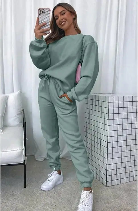 Casual Sets for Women 2 Piece Sweatsuit Outfits Long Sleeve Simple Commuting Pants Set Tracksuit
