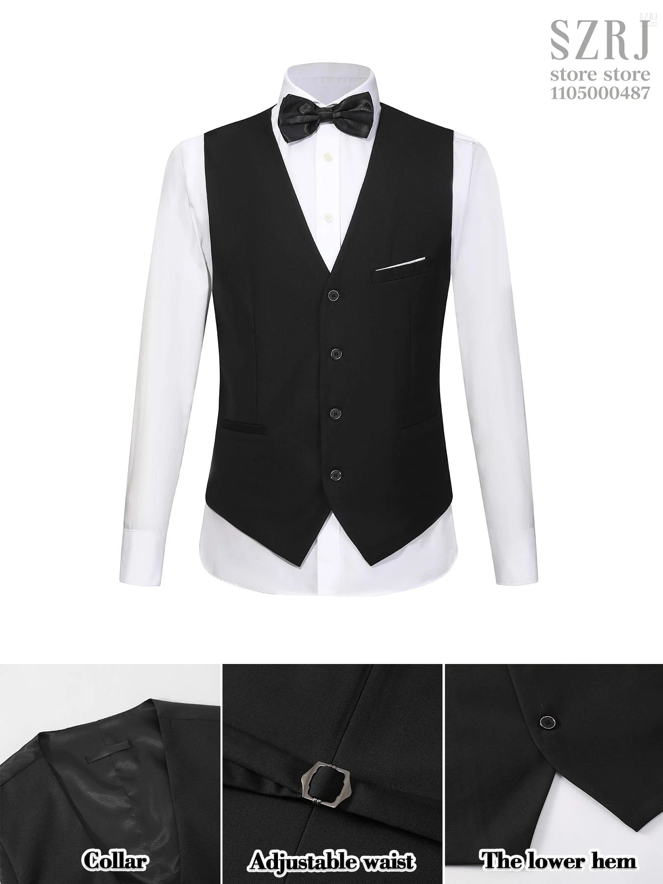 4pcs Men's Suit: Blazer, Vest, Pants, Black Tie.  One Button, Plain Color Tuxedo. Regular Fit. For Wedding, Groomsman Attire.