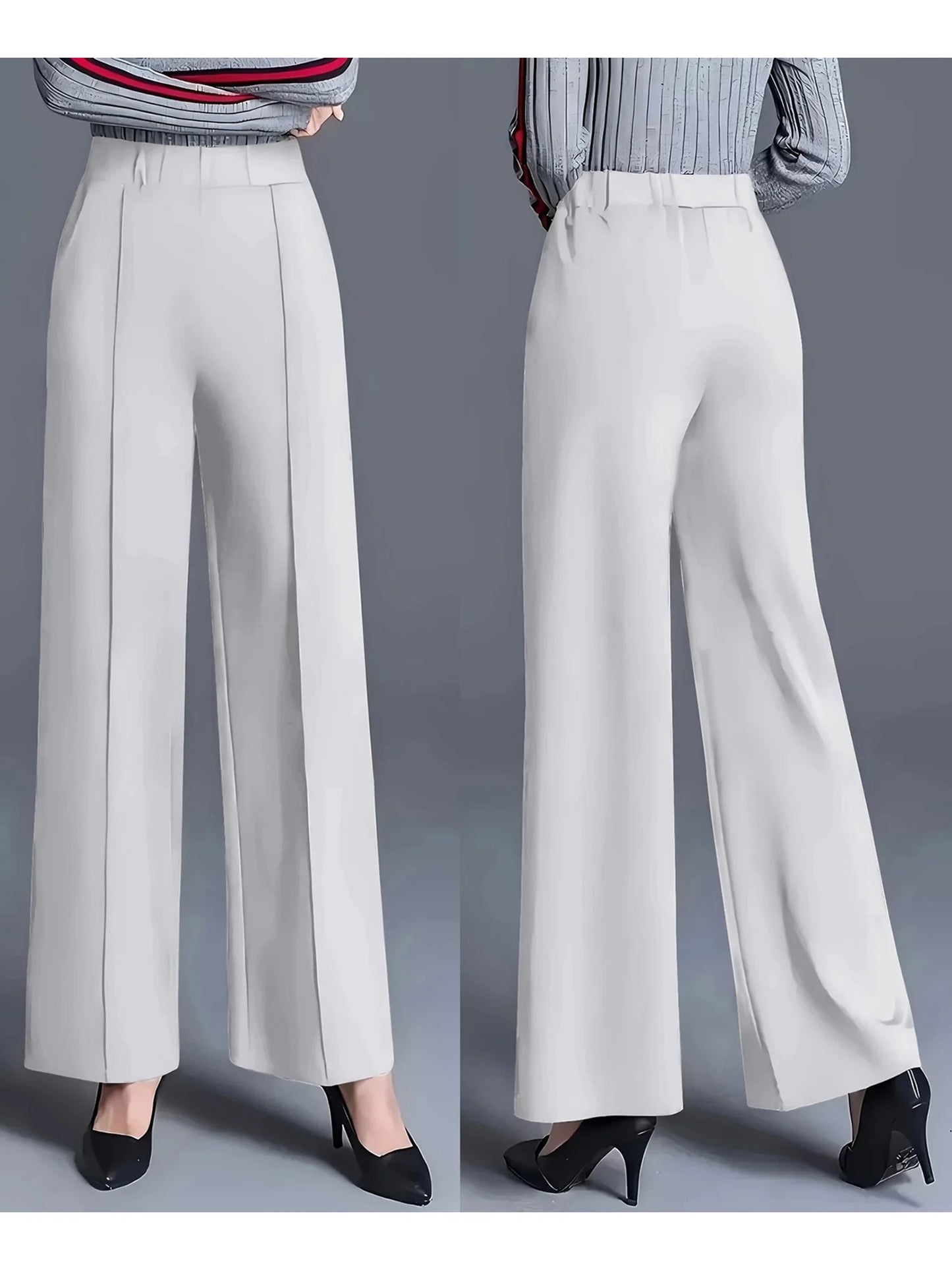 Women s High Waist Straight Leg Pants with Pockets for Business Casual Office Wear - Elastic Waist Dress Trousers