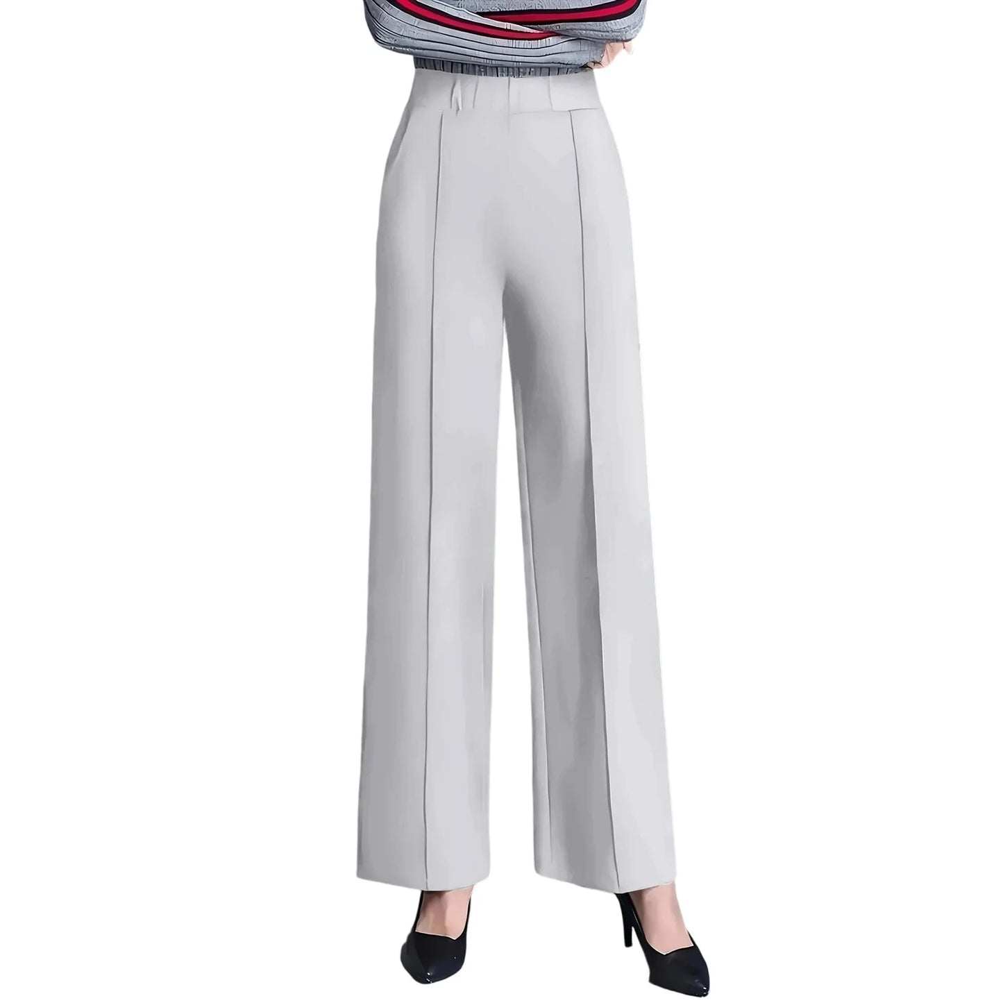 Women s High Waist Straight Leg Pants with Pockets for Business Casual Office Wear - Elastic Waist Dress Trousers