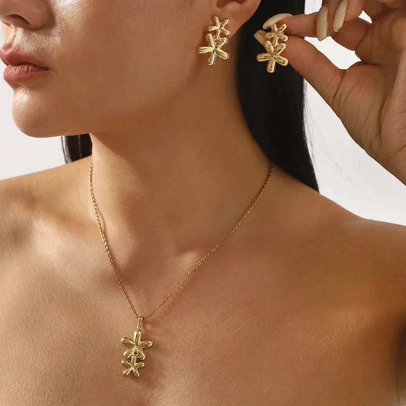 14k gold stainless steel geometric pendant necklace simple light luxury niche design jewelry set women