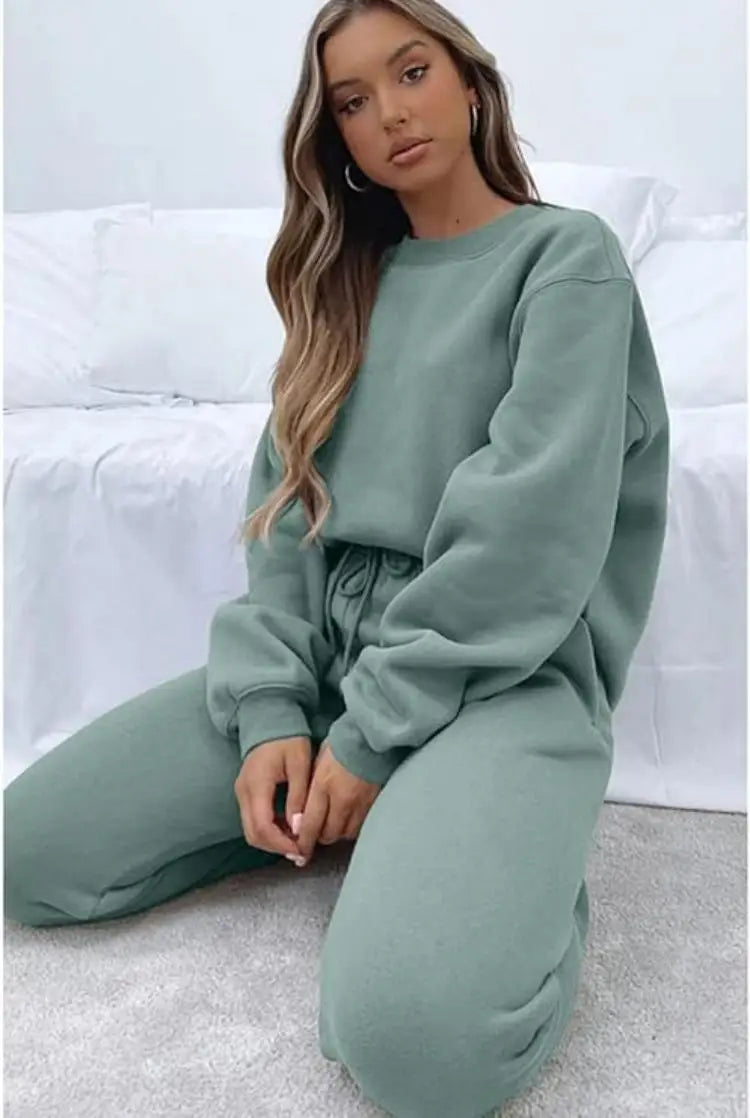 Casual Sets for Women 2 Piece Sweatsuit Outfits Long Sleeve Simple Commuting Pants Set Tracksuit