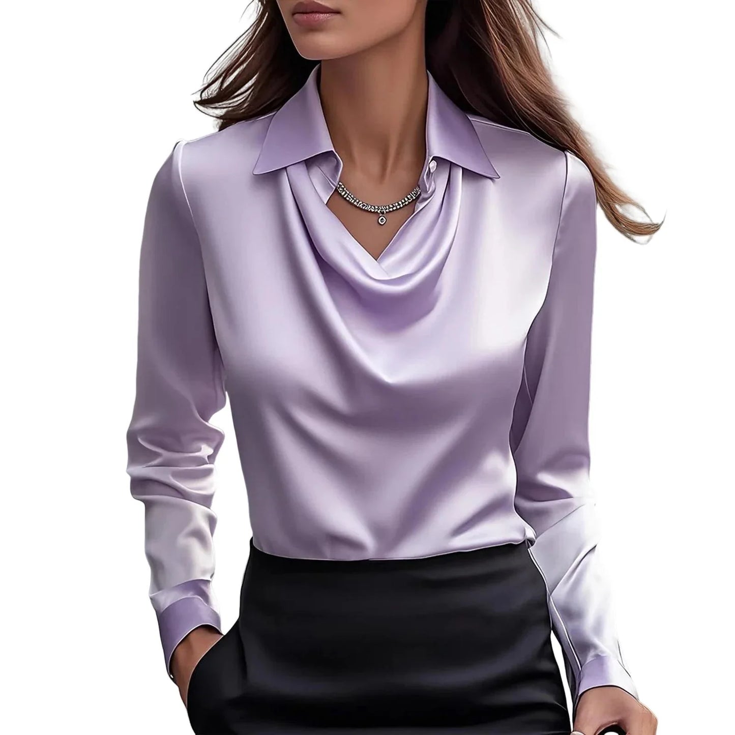 Satin Women Shirt Vintage Long Sleeve Blouse Women Silk Elegant Womens Tops Commuting Luxury White Shirt Autumn Female Clothing