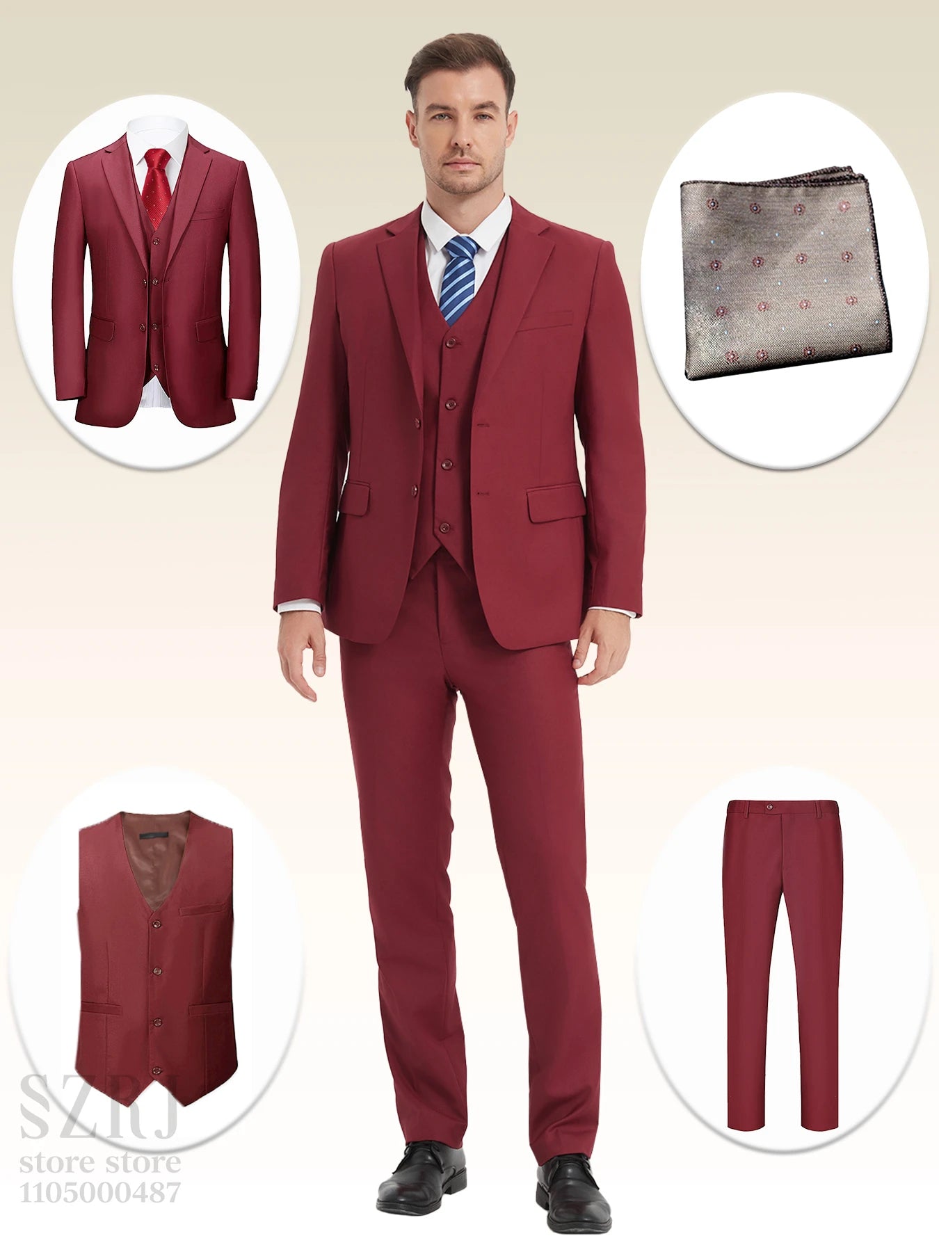 4pcs Classic Business Suit: Blazer, Vest, Pants, Pocket Square - Quality, Comfort, Stylish Lapel | Weddings/Parties/Business
