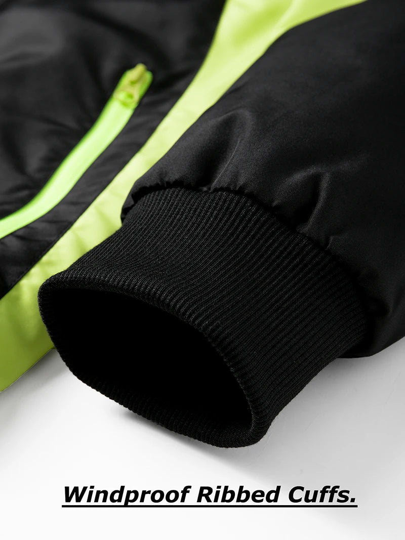 Bull Print Colorblock Sports Set for Men Outdoor Stand Collar Zip Up Jacket Coat Outwear Tops Pants Trousers with Zipper Pockets