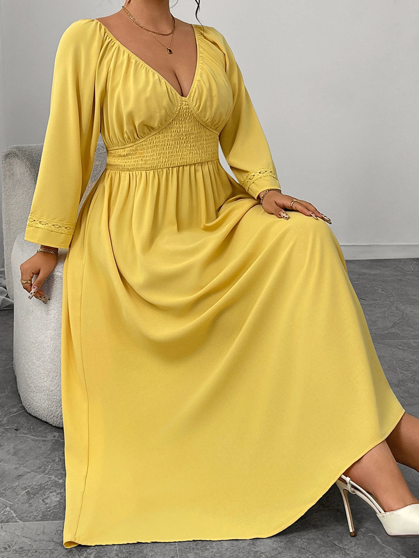 Women s Plus Size Maxi Dress with Floral Print and Ruffled Sleeves for Summer Vacation Beach Wedding Party Casual