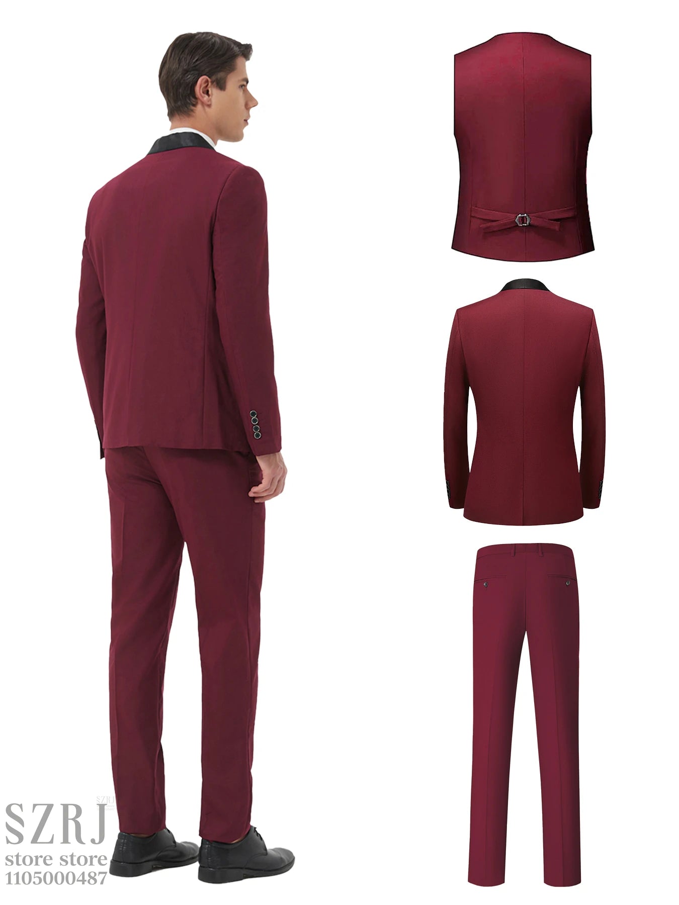 Men's 4-Piece Formal Suit: Jacket + Vest + Pants + Bow Tie, Shawl Collar, 1-Button, Flap Pockets, Wedding/Party