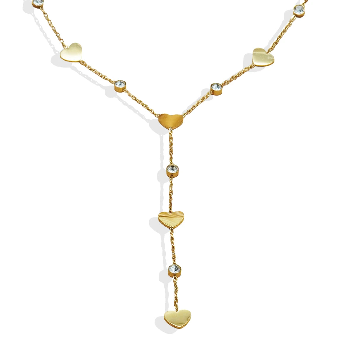 Lxalry 18K Gold-Plated Rhinestone Necklace, Recycled Steel, Simple, Hypoallergenic, Y-Shaped, Diamond-Studded Love