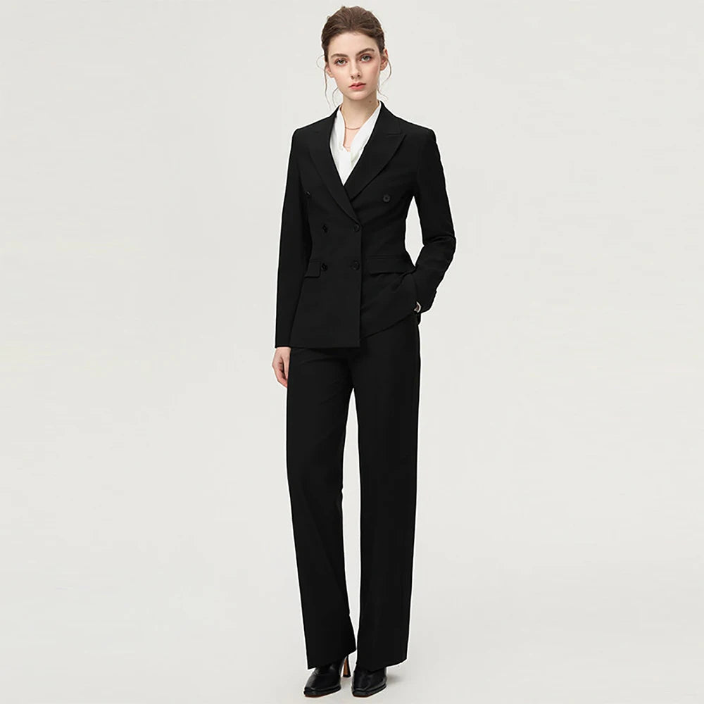 Fashion Classic Long Sleeved Triple-Breasted Women's Suit Luxury Business Jacket Two-Piece Set High-End And Elegant Slim Style