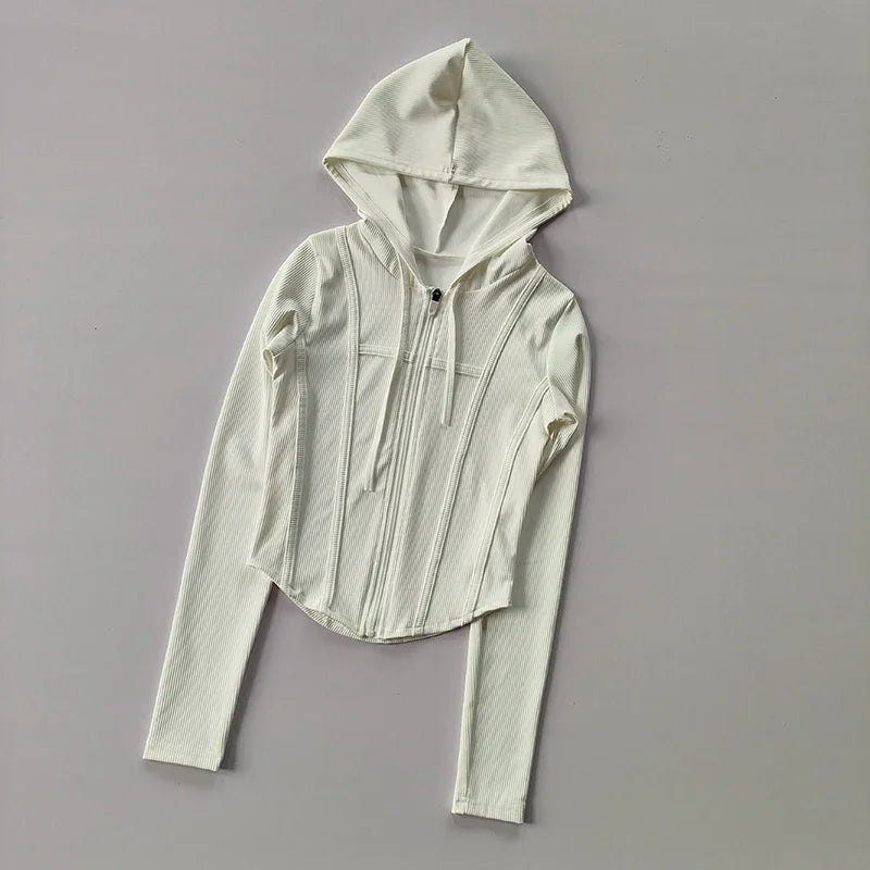 Women's Yoga Coat Short Sports jacket Fitness  Yoga Shirt Cycling Running Coats Zipper jacket Hooded Long Sleeve Sports Jacket