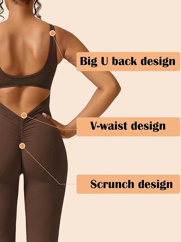 Spring Summer New Women's Slim Fit U-Neck Backless Sleeveless Yoga Sports Clothing Hip Lifting One-Piece Sexy