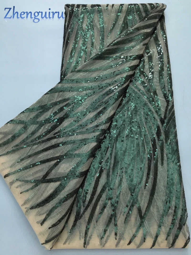 Green Nigerian Lace Fabric 2025 High Quality 5 Yards Luxury African Mesh Tulle Lace Fabric French Wedding Dress for Women A4340