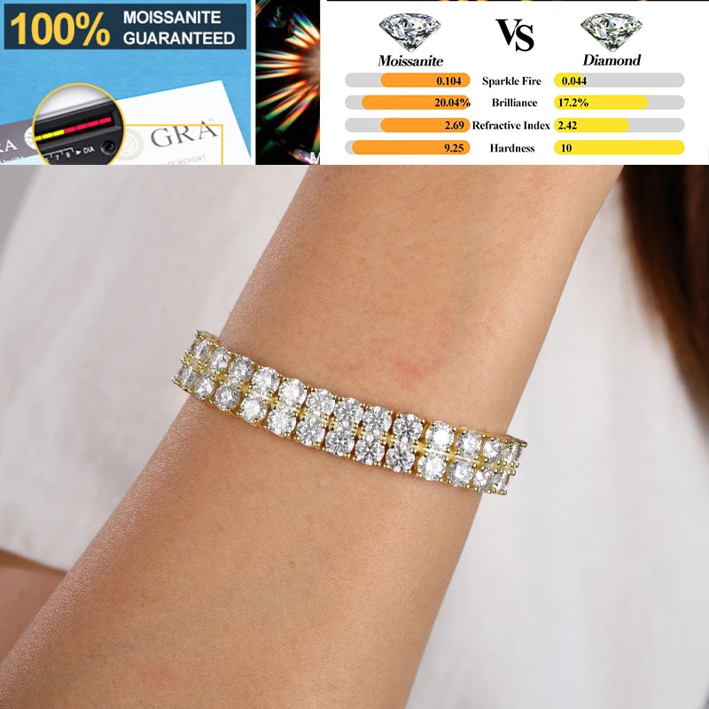 TUHE Double Row D VVS1 Moissanite Tennis Bracelet 3MM For Man Unisex Hip Hop Jewelry Woman Brass Bracelet Fashion Party Gifts