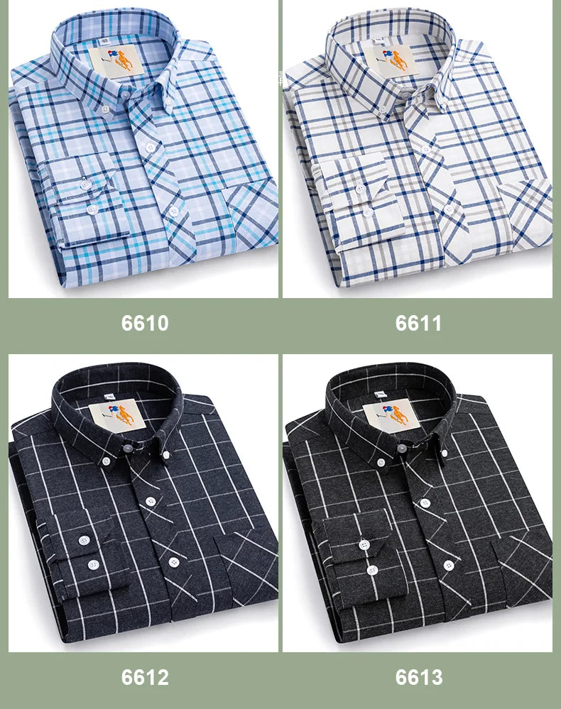 Men Cotton Casual Shirts Plus Size Long Sleeve Striped Plaid Man's Clothing Daily Easy Care Fashion Business Dress Smart Shirts