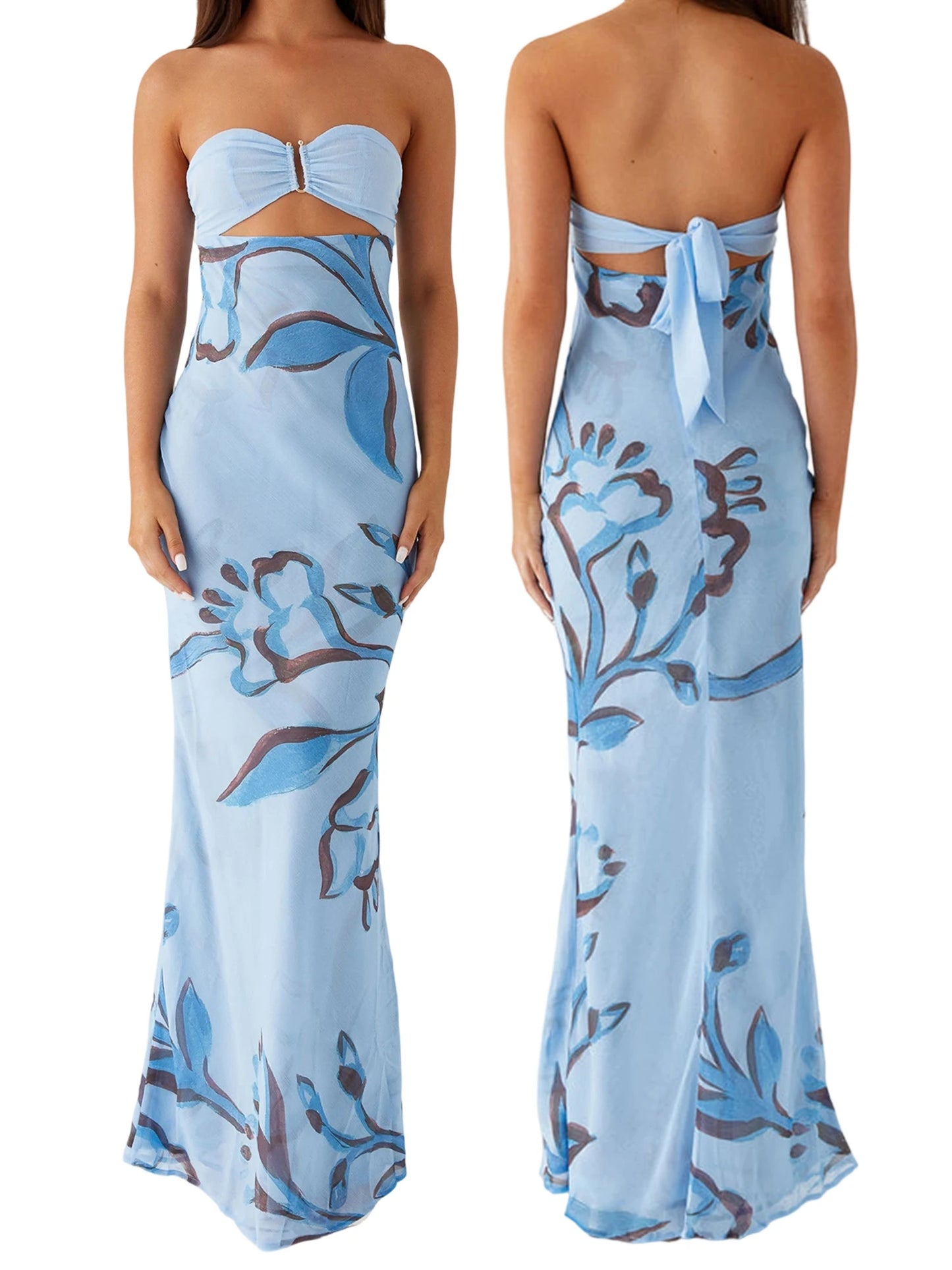 Elegant Maxi Dress with Off-Shoulder Design and Floral Print Stylish Backless Strapless Tube Dress for Summer Beach Party with