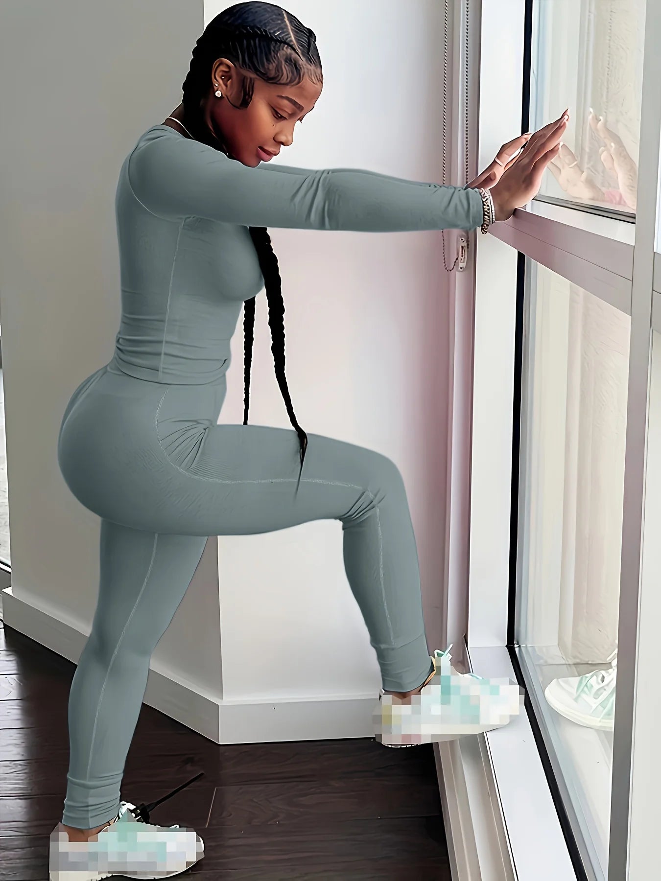 Women Clothing Long sleeves  and Leggings Set Exercise wear 2 Piece Set Women