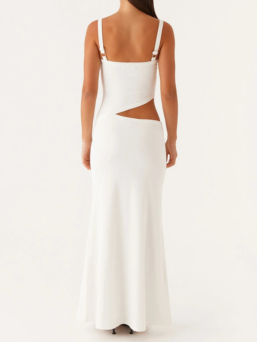 Elegant Lace Sleeveless V-neck Maxi Dress with Open Back for Evening Cocktail Party and Summer Events