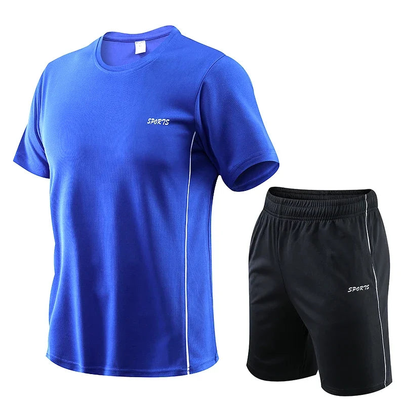 Men's Running Set Summer Quick Drying Sweat-absorbing Short Sleeved T-shirt Shorts Sports Suit Two-piece Set Men