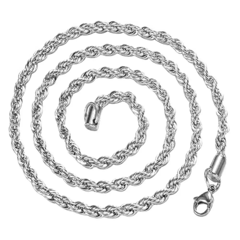 Silver 18/20/22/24 Inch 4mm Twisted Rope Chain Necklace For Women Man Fashion Wedding Charm Jewelry