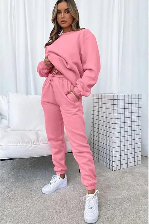 Casual Sets for Women 2 Piece Sweatsuit Outfits Long Sleeve Simple Commuting Pants Set Tracksuit