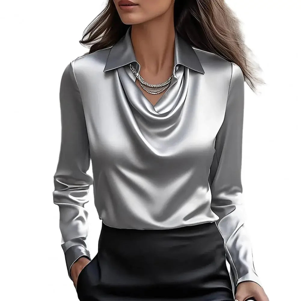 Satin Women Shirt Vintage Long Sleeve Blouse Women Silk Elegant Womens Tops Commuting Luxury White Shirt Autumn Female Clothing