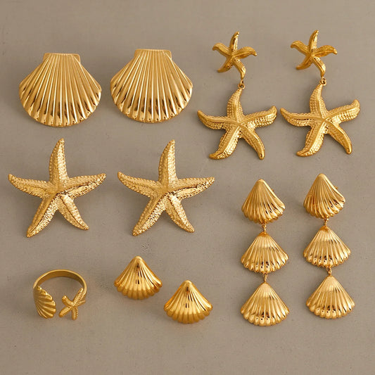 2025 New Stainless Steel Starfish Shell Earrings for Women Beach Vacation Style Luxury Thread Ear Dangle Jewelry Not Fading
