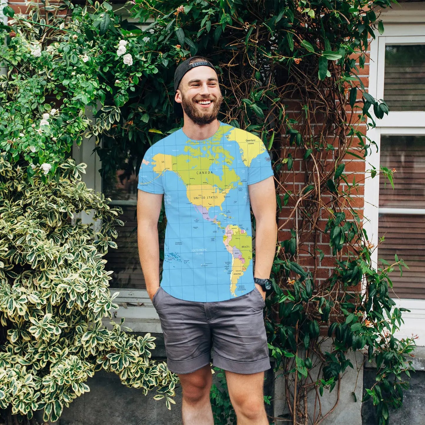 KYKU Men World Map Shirt Globe Costume Earth Print Geography for Adult