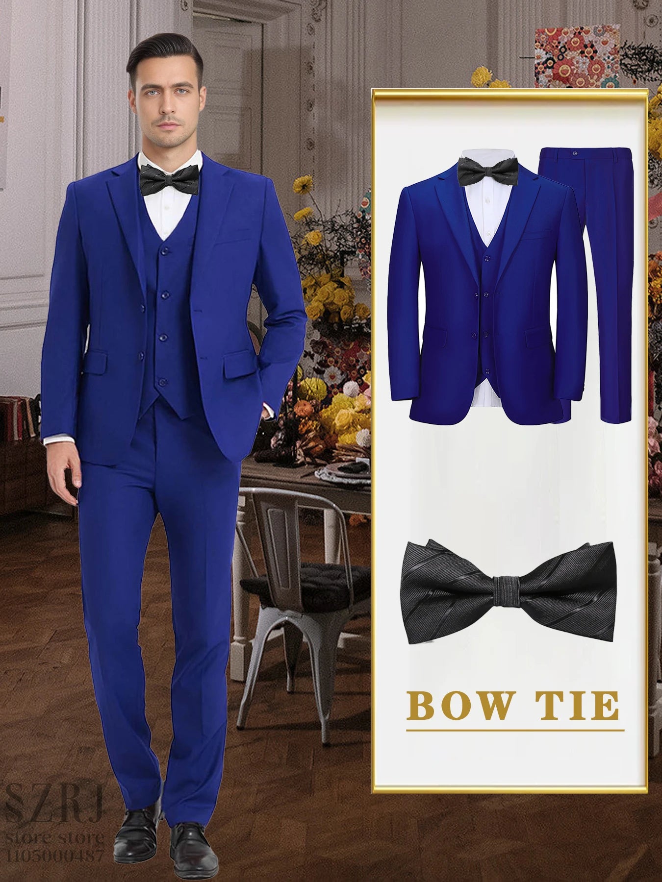 4PCS Men's Formal Tuxedo Set: Vest + Pants + Socks | Classic Solid Suit for Business/Party/Interview
