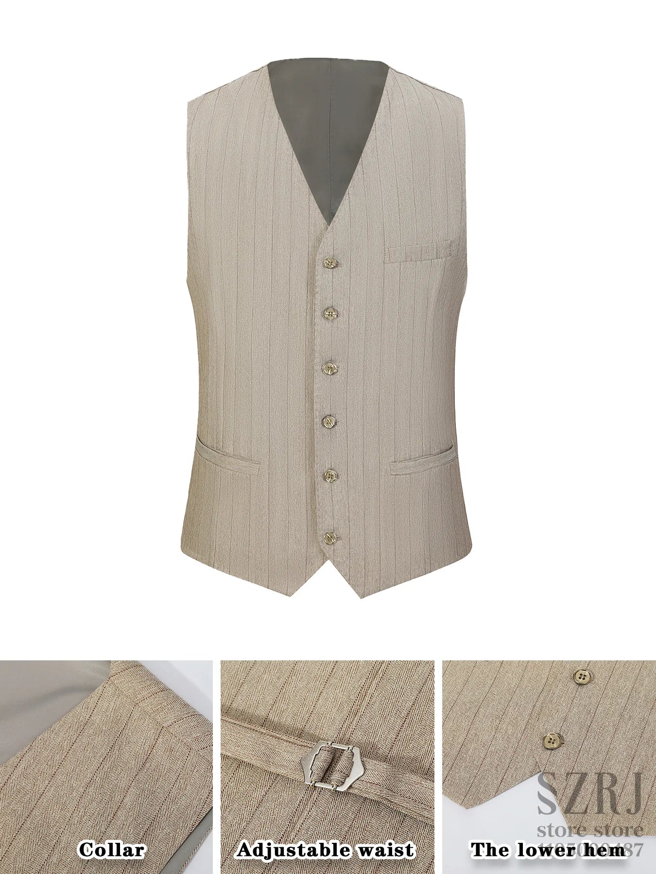Men's Vertical Striped 3-Piece Suit - Two-Button Jacket+Vest+Pants for Wedding/Business/Daily Wear