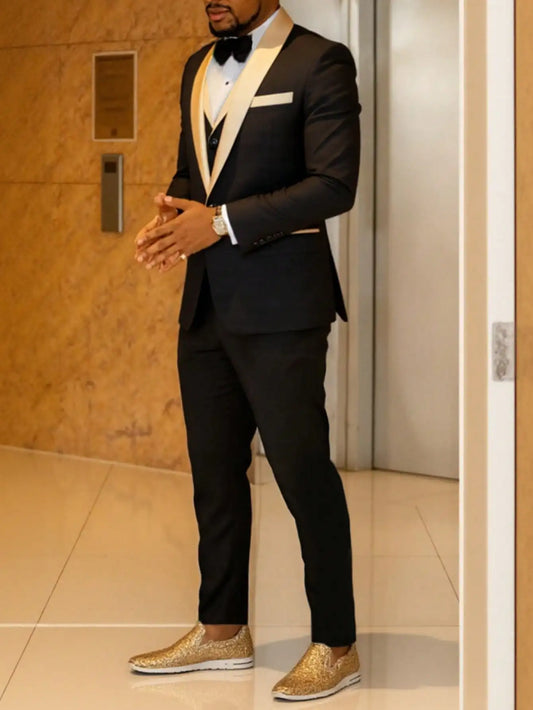 Mens 3 Piece Suit Tuxedo, Slim Suit Set, Blazer Vest And Pants For Prom Wedding